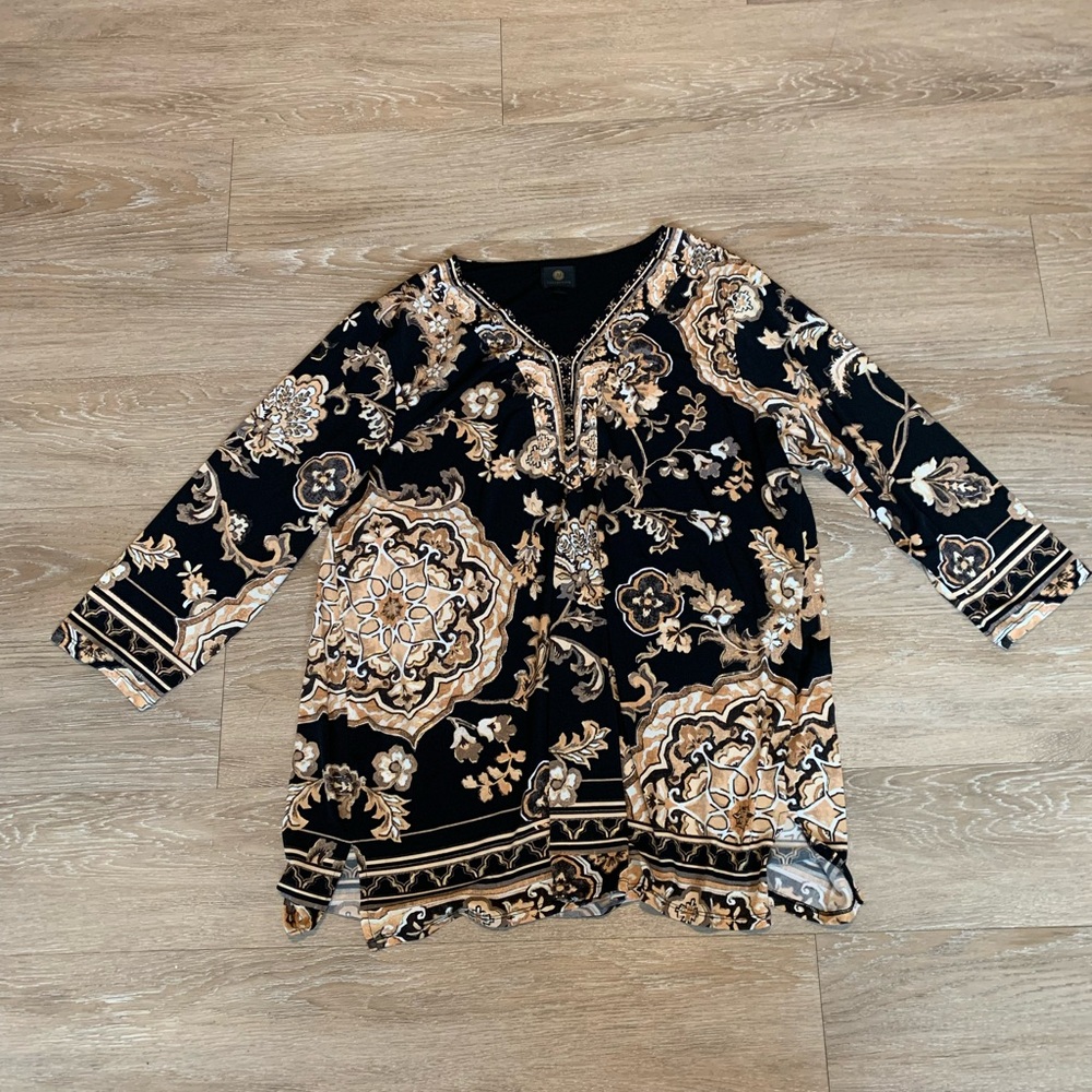 JM Collection Nadia Mixed-Print Top Size 2X